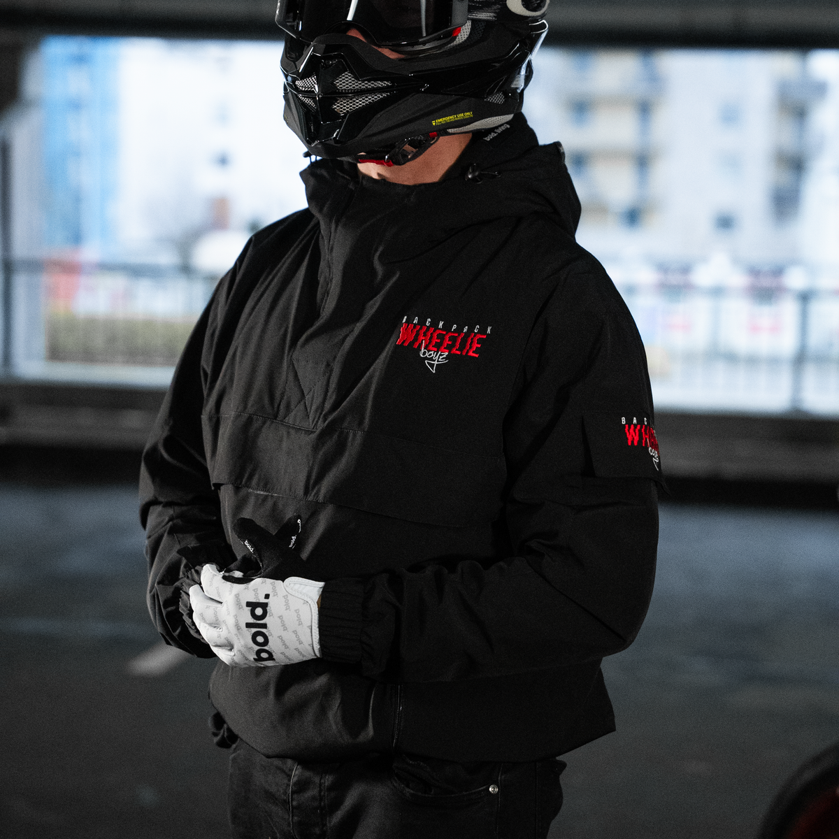 Backpackwheelieboyz Windbreaker with Red Yellow Embroidery