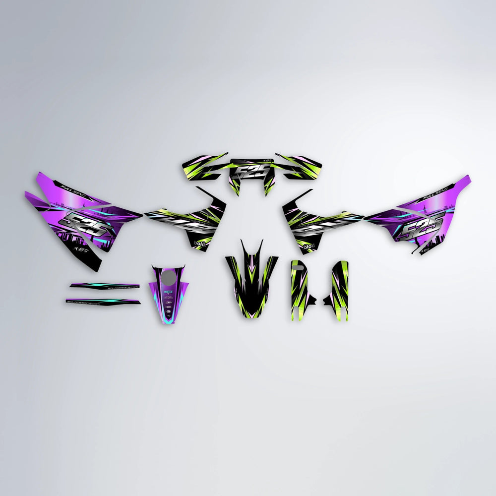 ADVANCE Husqvarna 701 graphics kit parts layout in Purple & Yellow