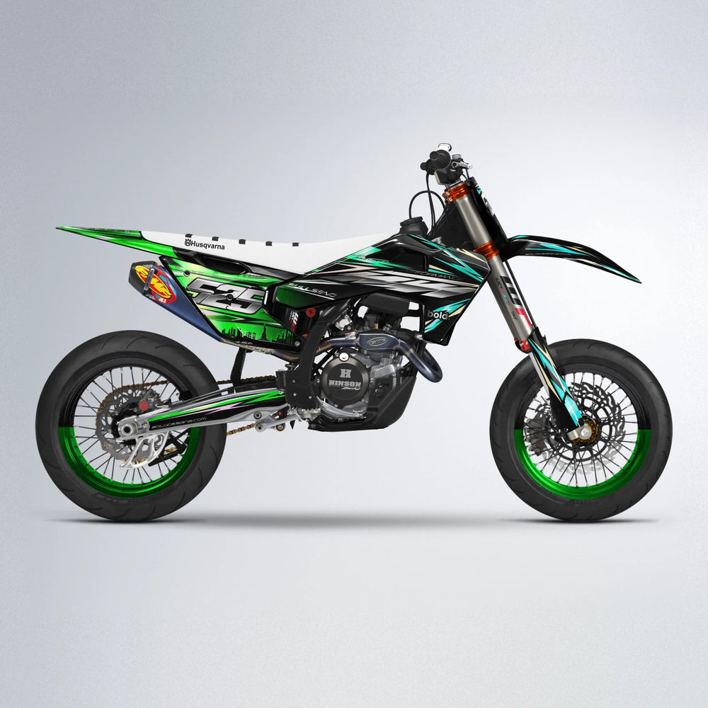 ADVANCE Husqvarna FE/TE supermoto graphics kit in Cyan & Green