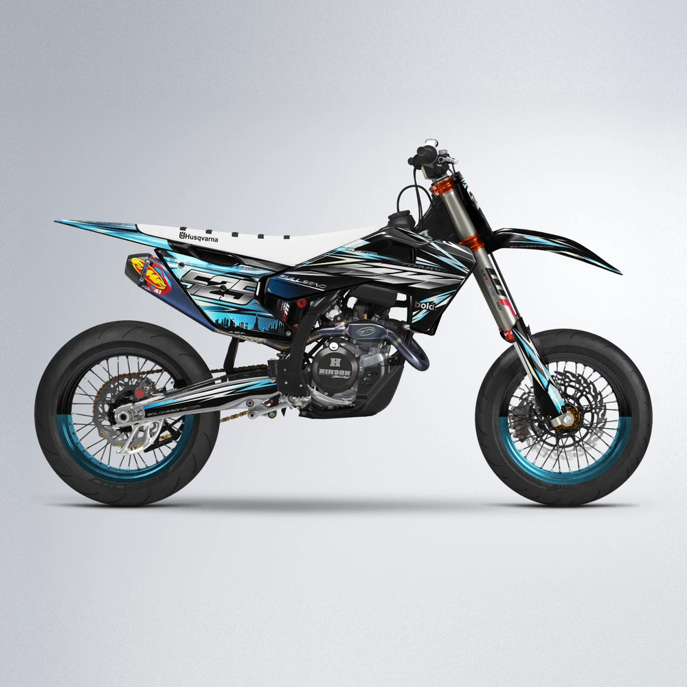 ADVANCE Husqvarna FE/TE supermoto graphics kit in Light Blue & White