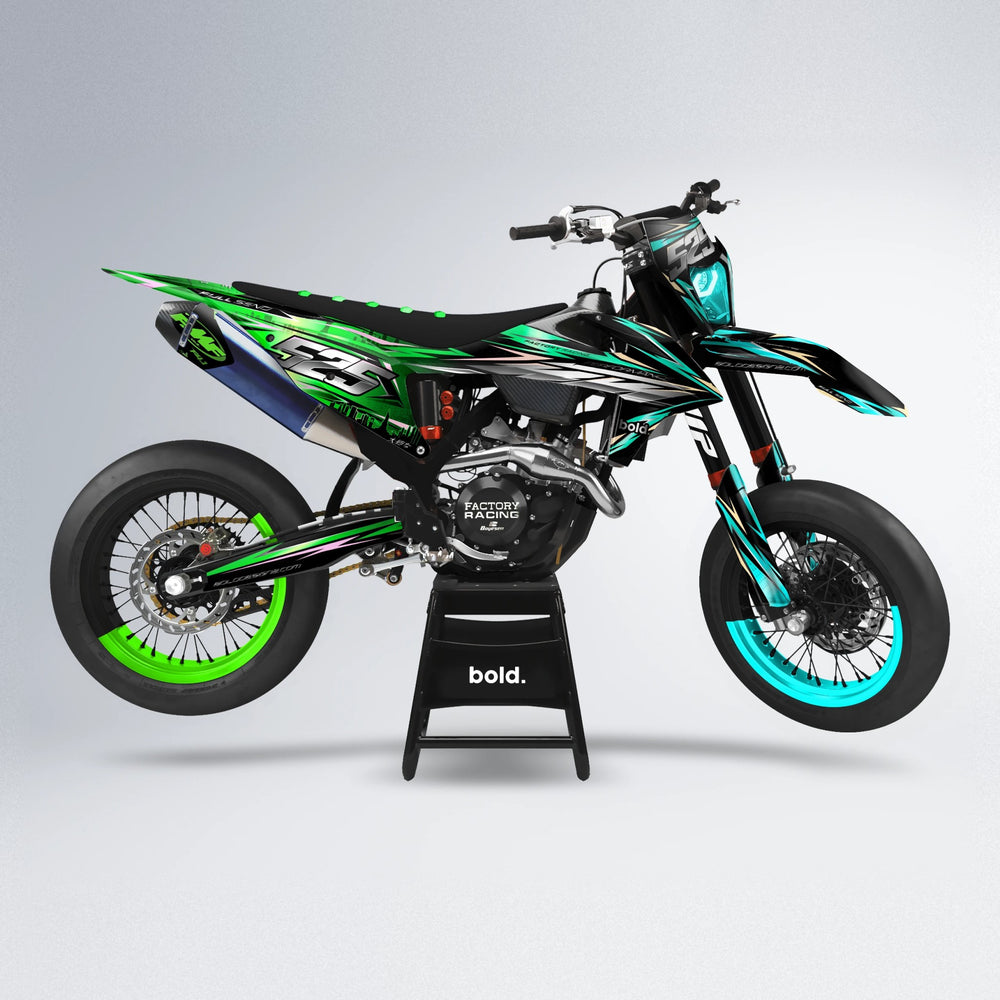 ADVANCE supermoto graphics kit in Cyan & Green