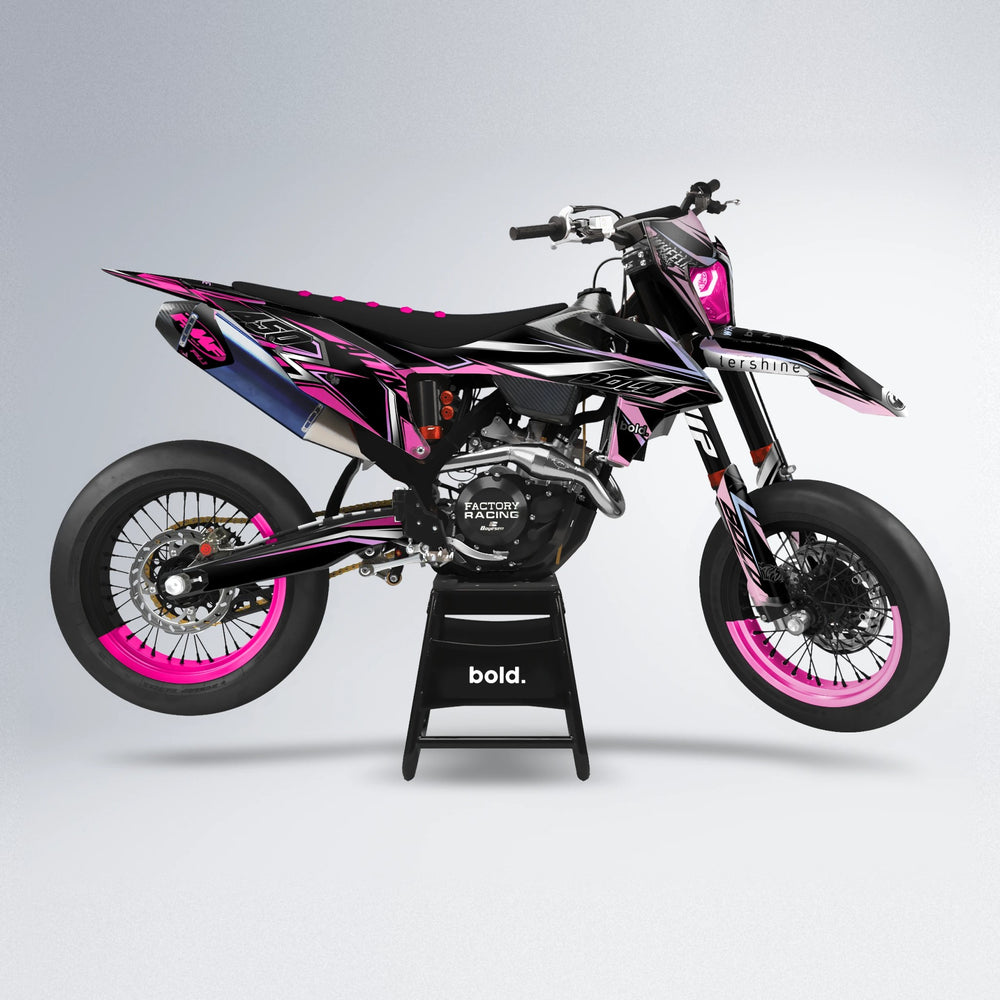 ALIN V2 supermoto graphics kit in Flamingo (Silverchrome)