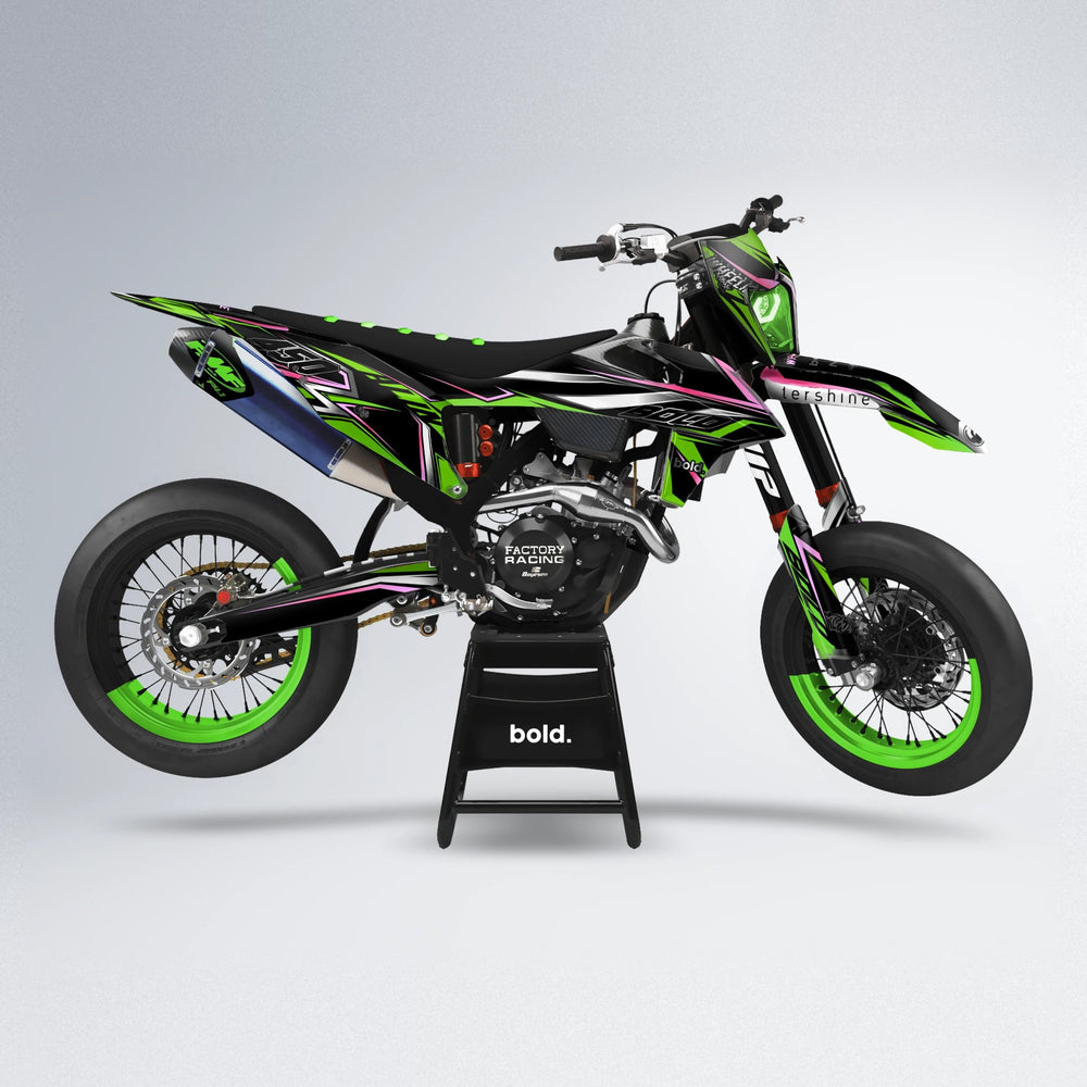 ALIN V2 supermoto graphics kit in Green (Silverchrome)