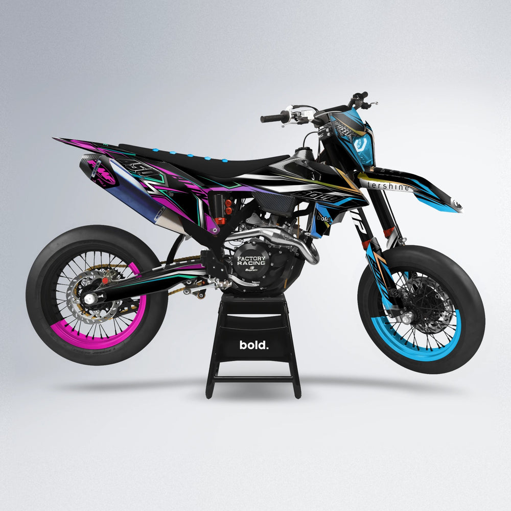 ALIN V2 supermoto graphics kit in Pink & Light Blue (Silverchrome)