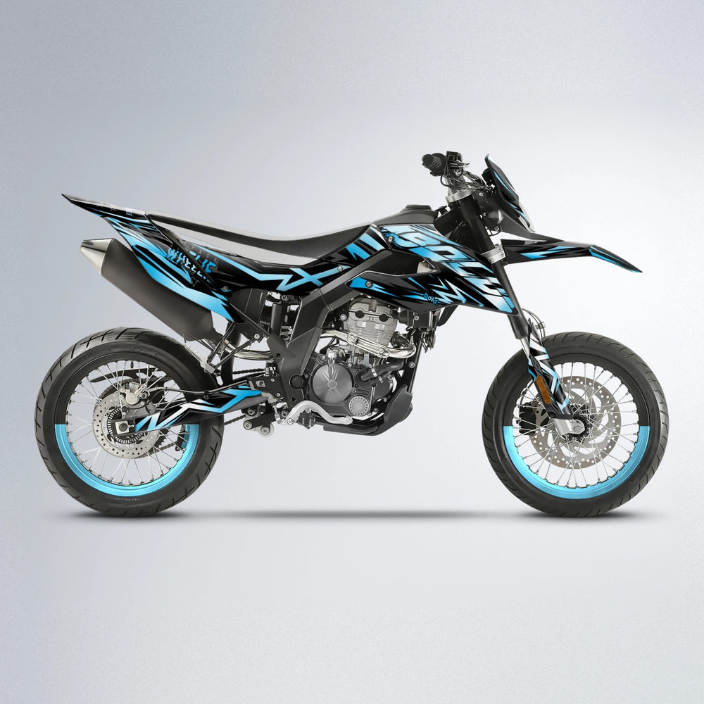 ANXIETY Aprilia SX 125 supermoto graphics kit in Light Blue & White