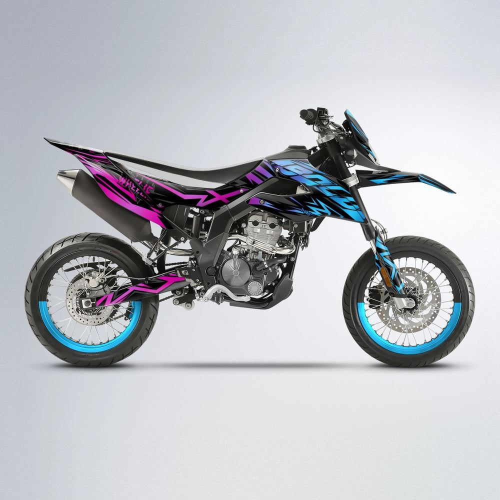 ANXIETY Aprilia SX 125 supermoto graphics kit in Pink & Light Blue
