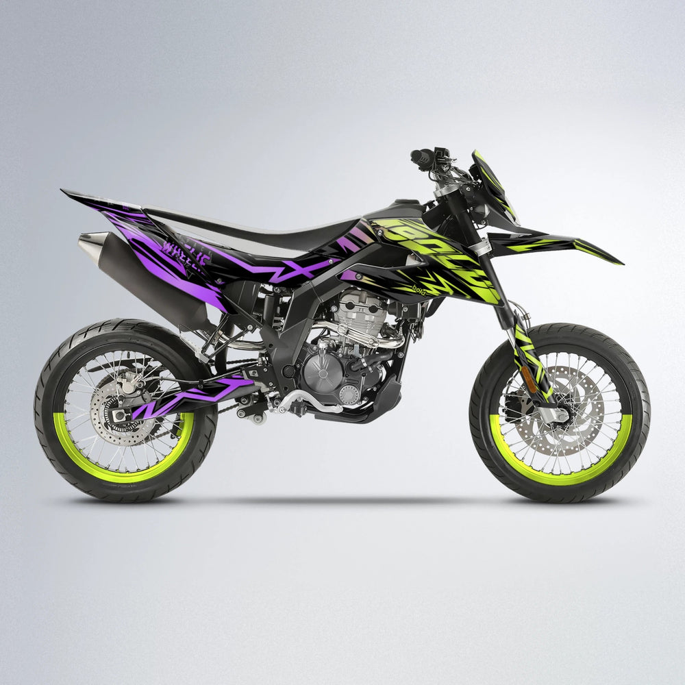 ANXIETY Aprilia SX 125 supermoto graphics kit in Purple & Yellow