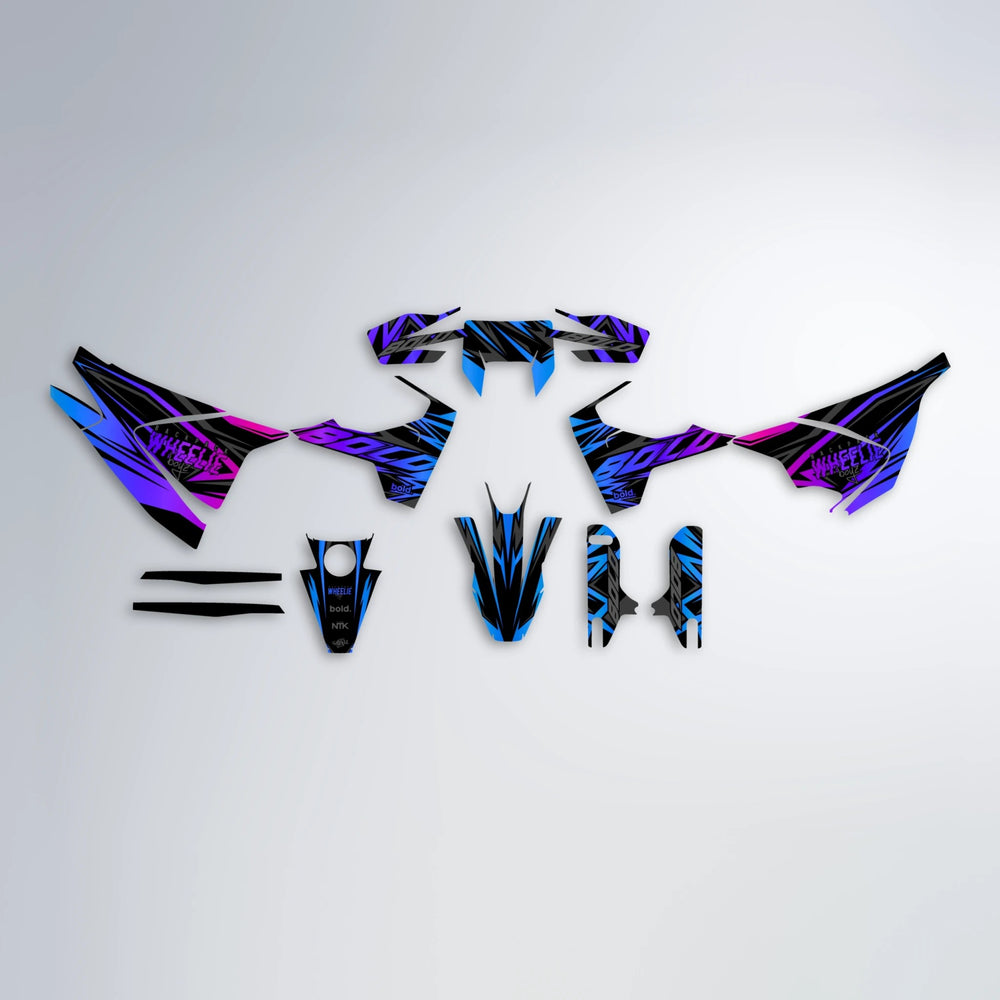 ANXIETY Husqvarna 701 graphics kit parts layout in Blue Purple Fade