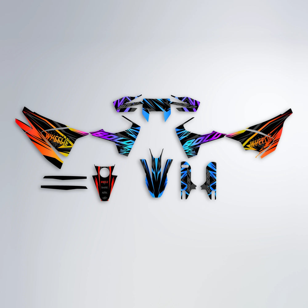 ANXIETY Husqvarna 701 graphics kit parts layout in Sunset Fade