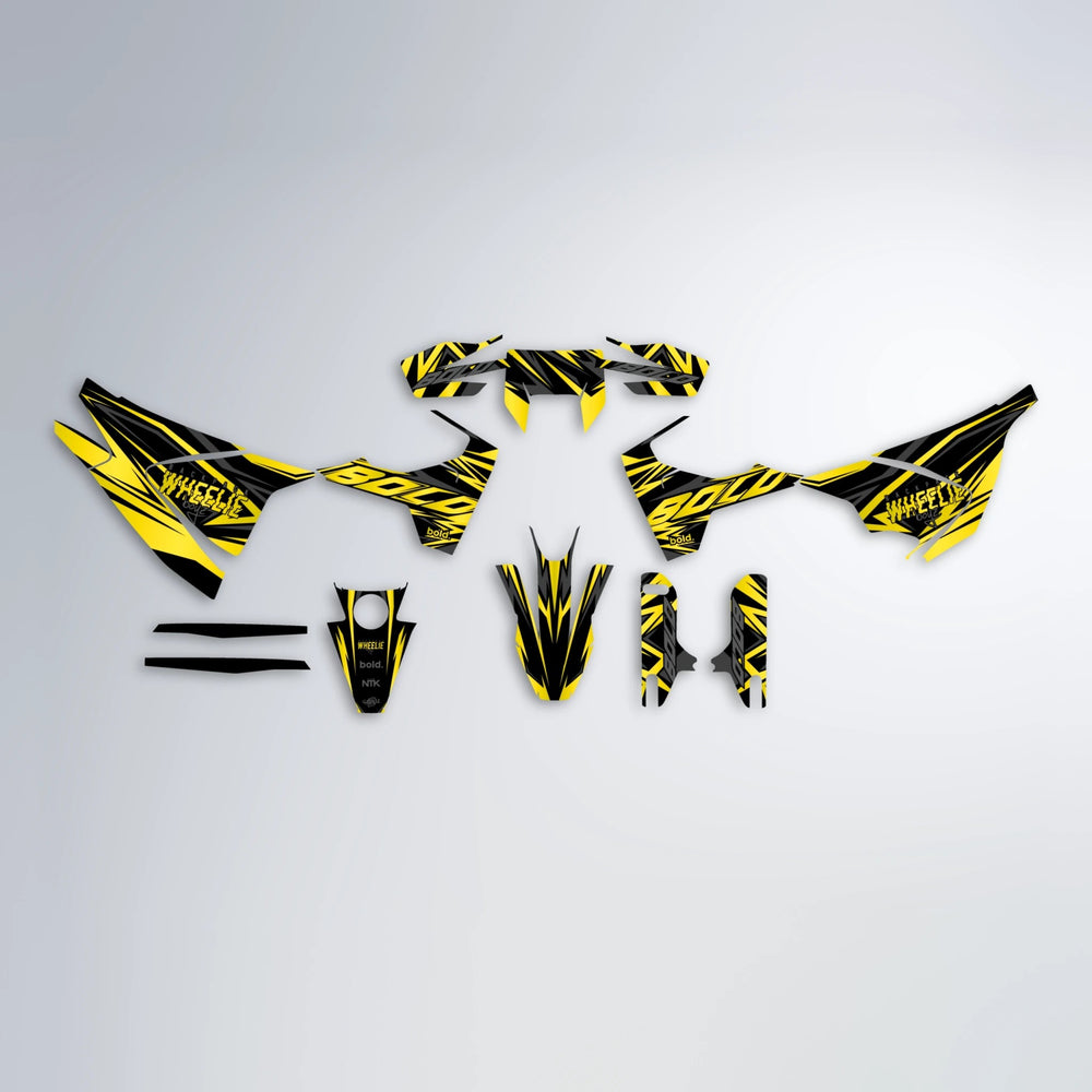 ANXIETY Husqvarna 701 graphics kit parts layout in Yellow