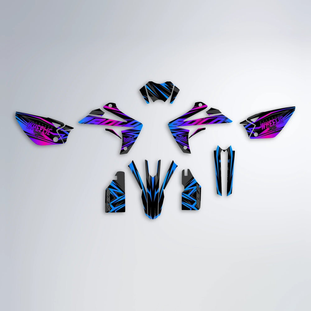 ANXIETY Rieju MRT graphics kit parts layout in Blue Purple Fade