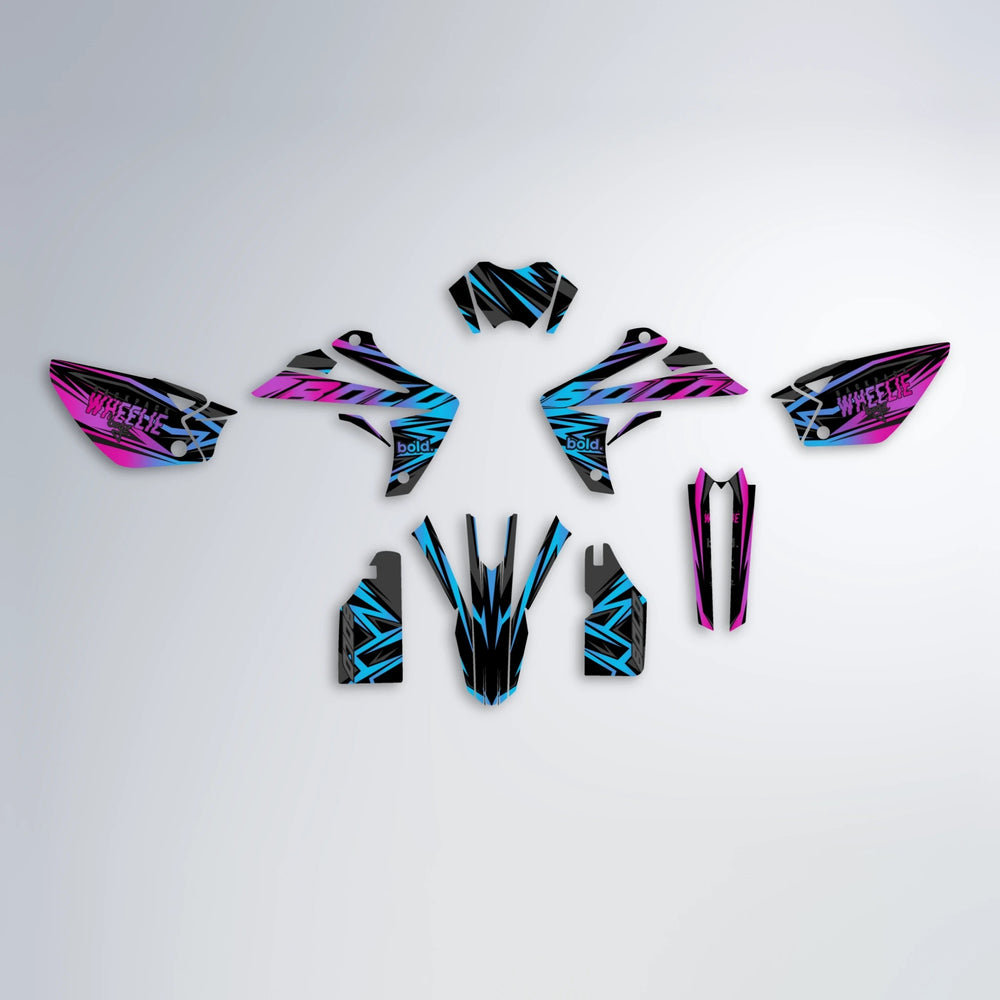 ANXIETY Rieju MRT graphics kit parts layout in Pink & Light Blue