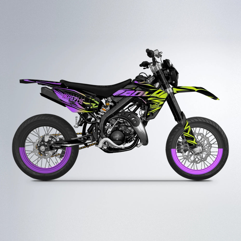ANXIETY Rieju MRT supermoto graphics kit in Purple & Yellow