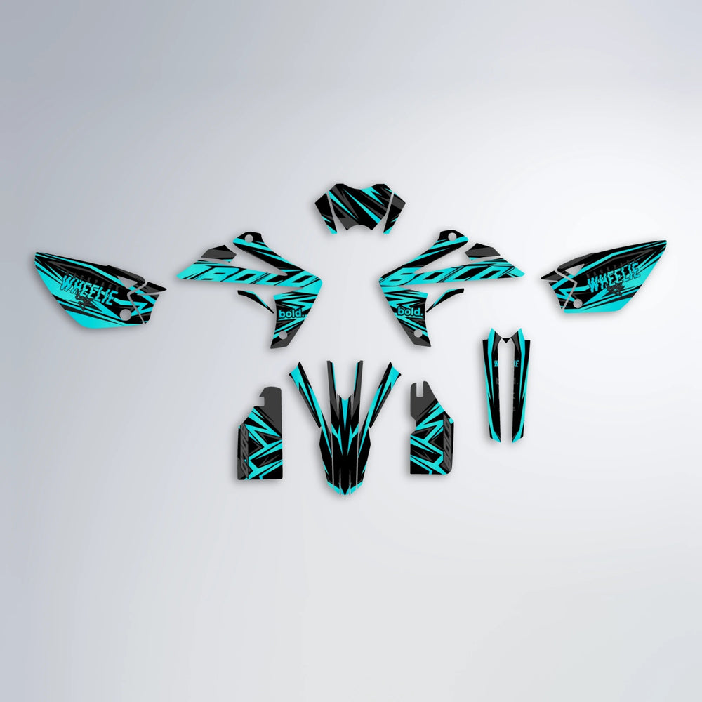 ANXIETY Rieju MRT graphics kit parts layout in Teal