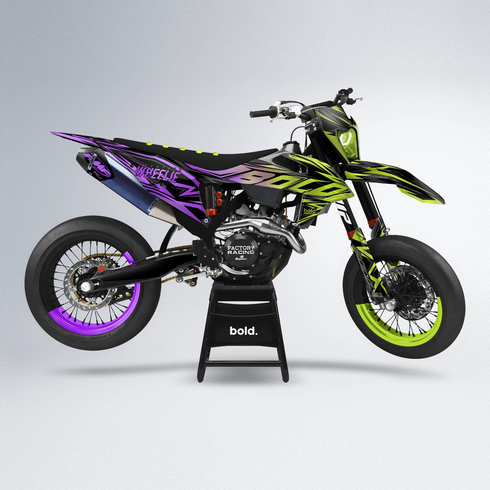 ANXIETY supermoto graphics kit in Purple & Fluo Yellow