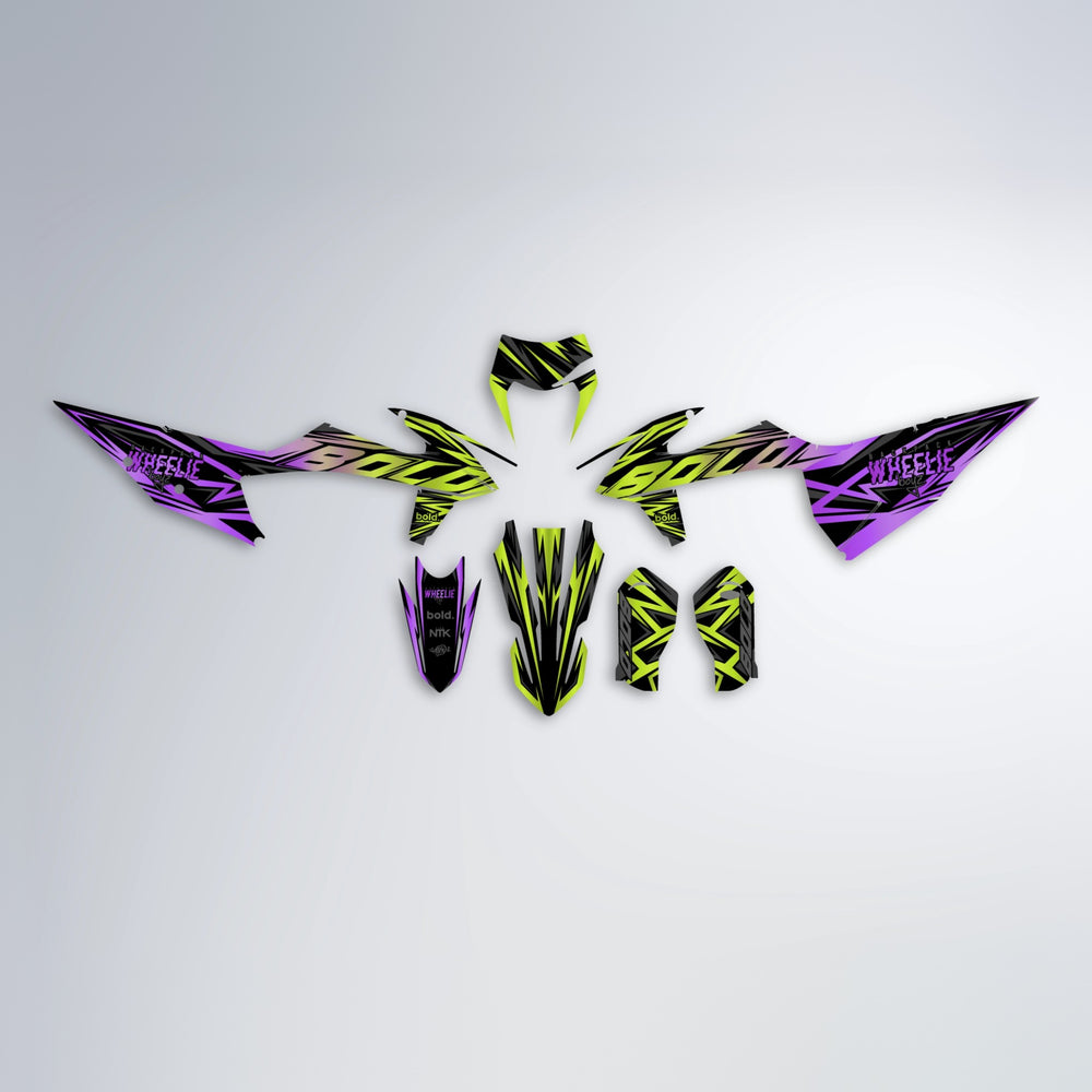 ANXIETY graphics kit parts layout in Purple & Fluo Yellow