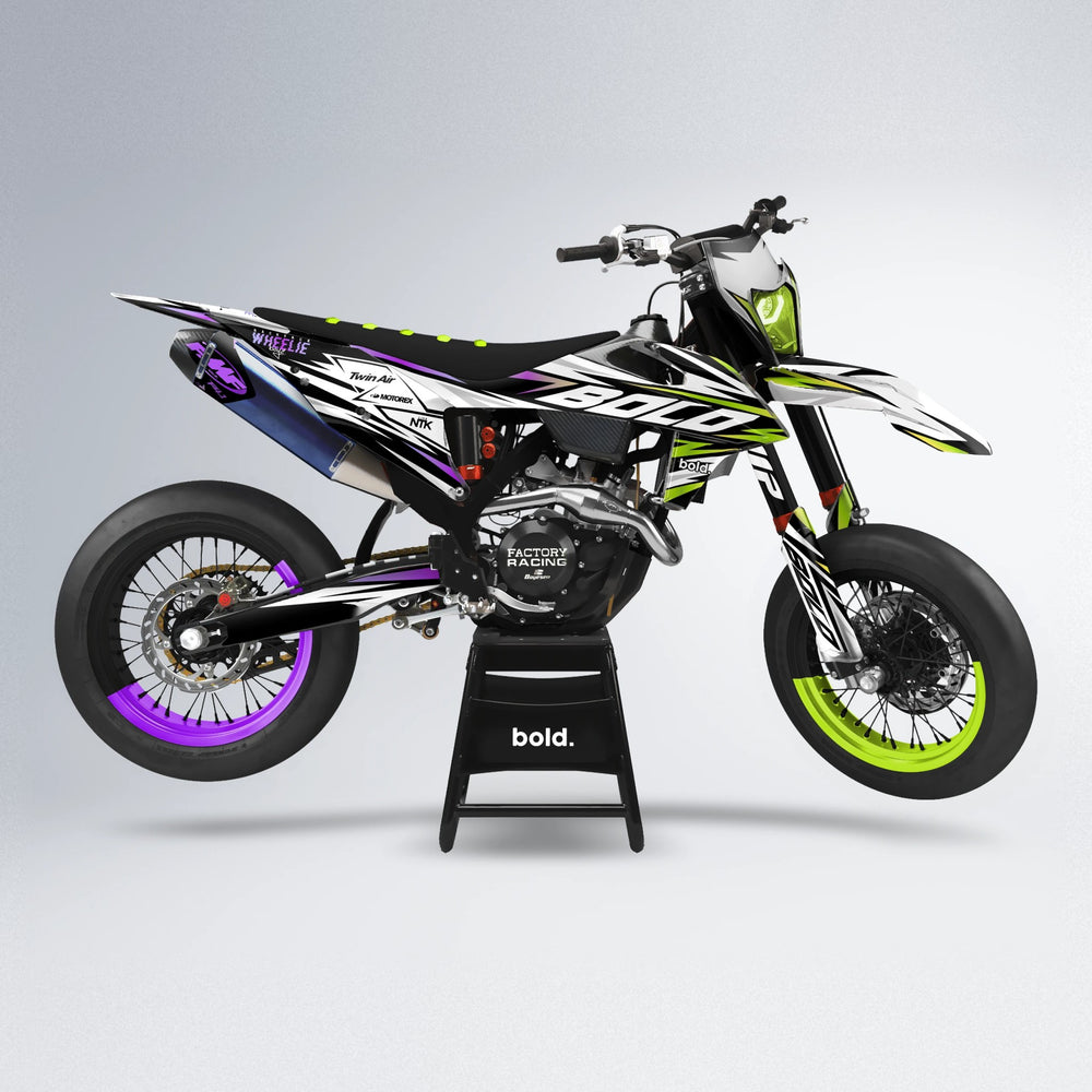 ARCTIC supermoto graphics kit in Purple & Fluo Yellow