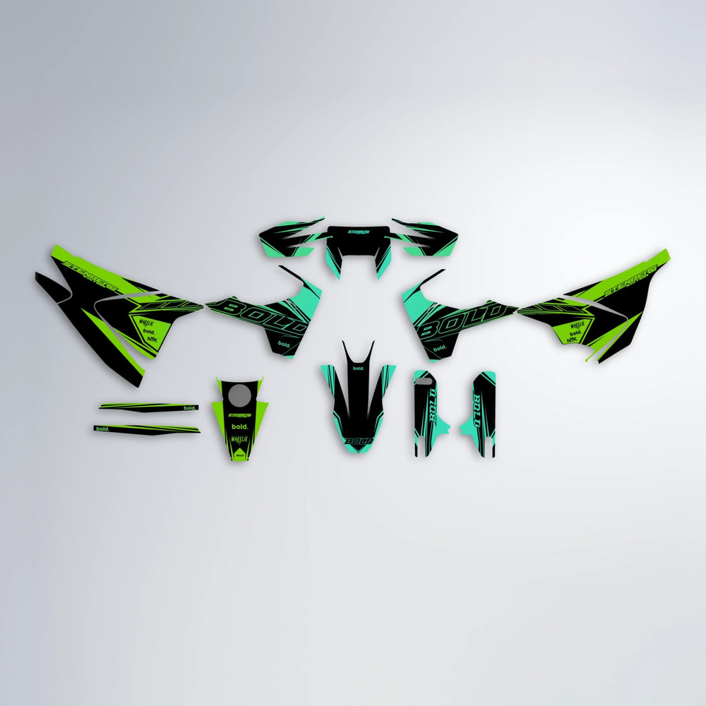 ARTTU STENBERG Husqvarna 701 graphics kit parts layout in Cyan & Green