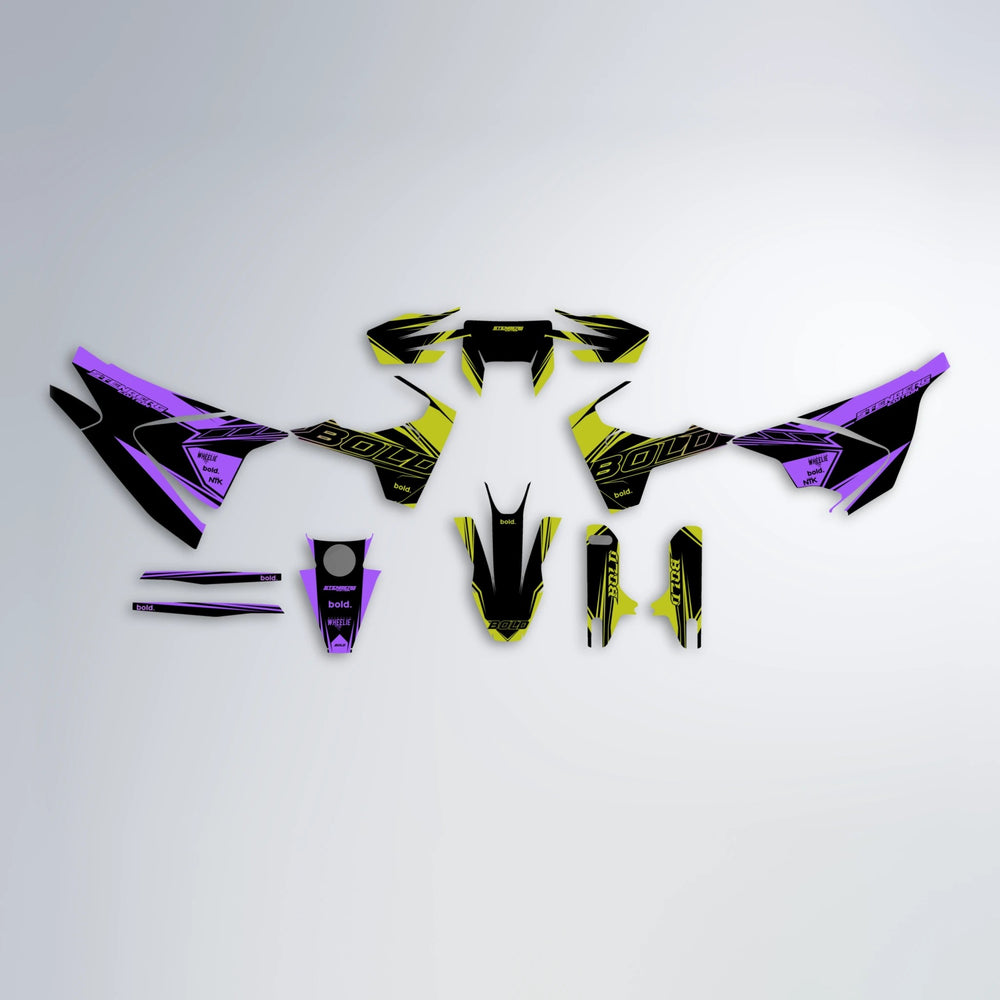 ARTTU STENBERG Husqvarna 701 graphics kit parts layout in Purple & Yellow