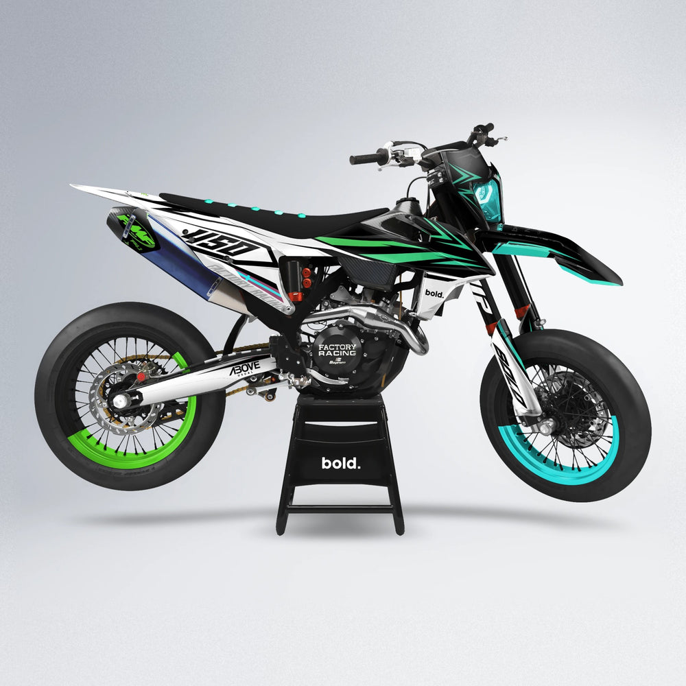 ASCEND supermoto graphics kit in Cyan & Green
