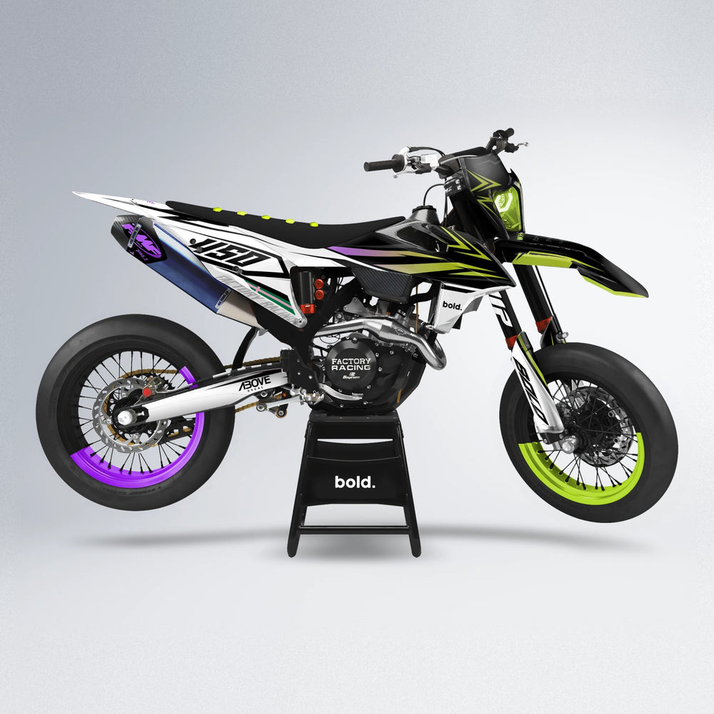 ASCEND supermoto graphics kit in Purple & Fluo Yellow