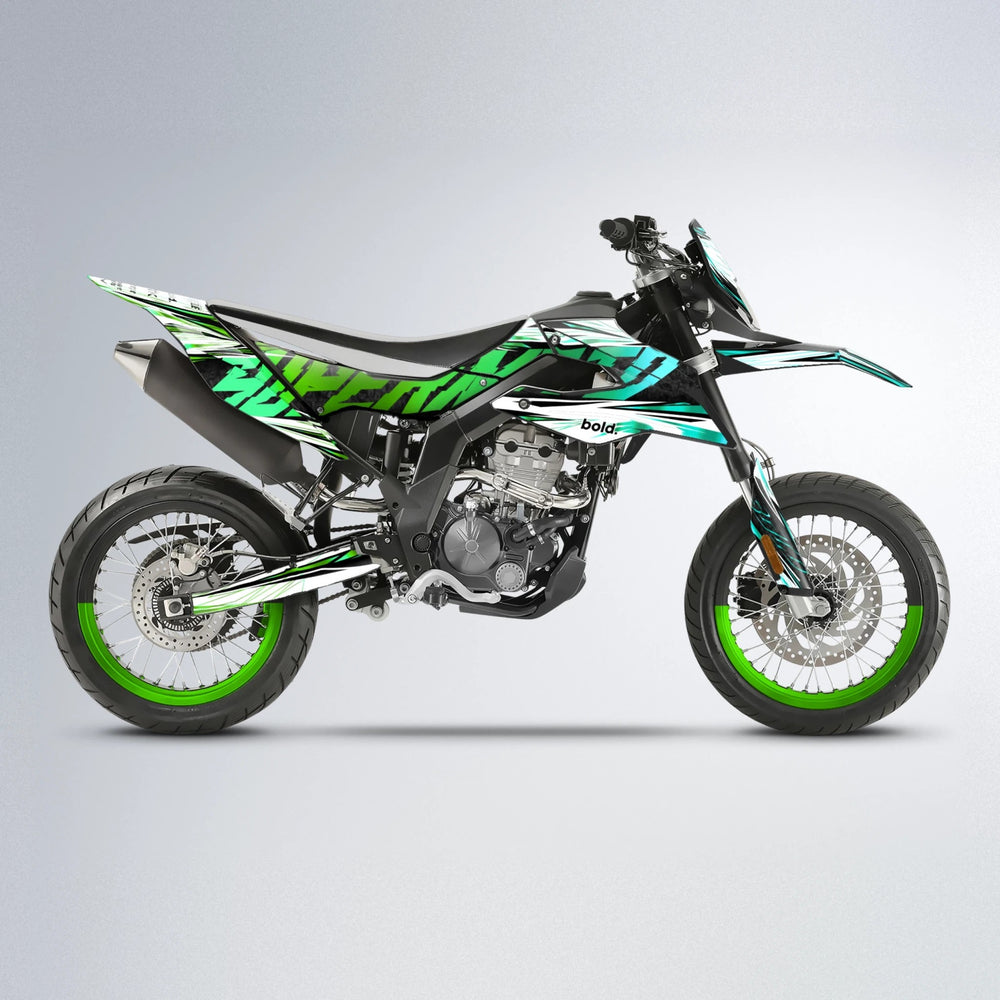 BENJIS Aprilia SX 125 supermoto graphics kit in Cyan & Green