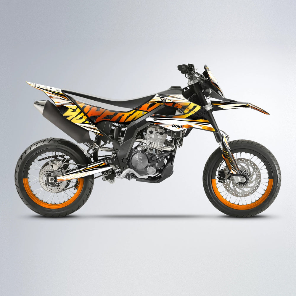 BENJIS Aprilia SX 125 supermoto graphics kit in Orange & Yellow