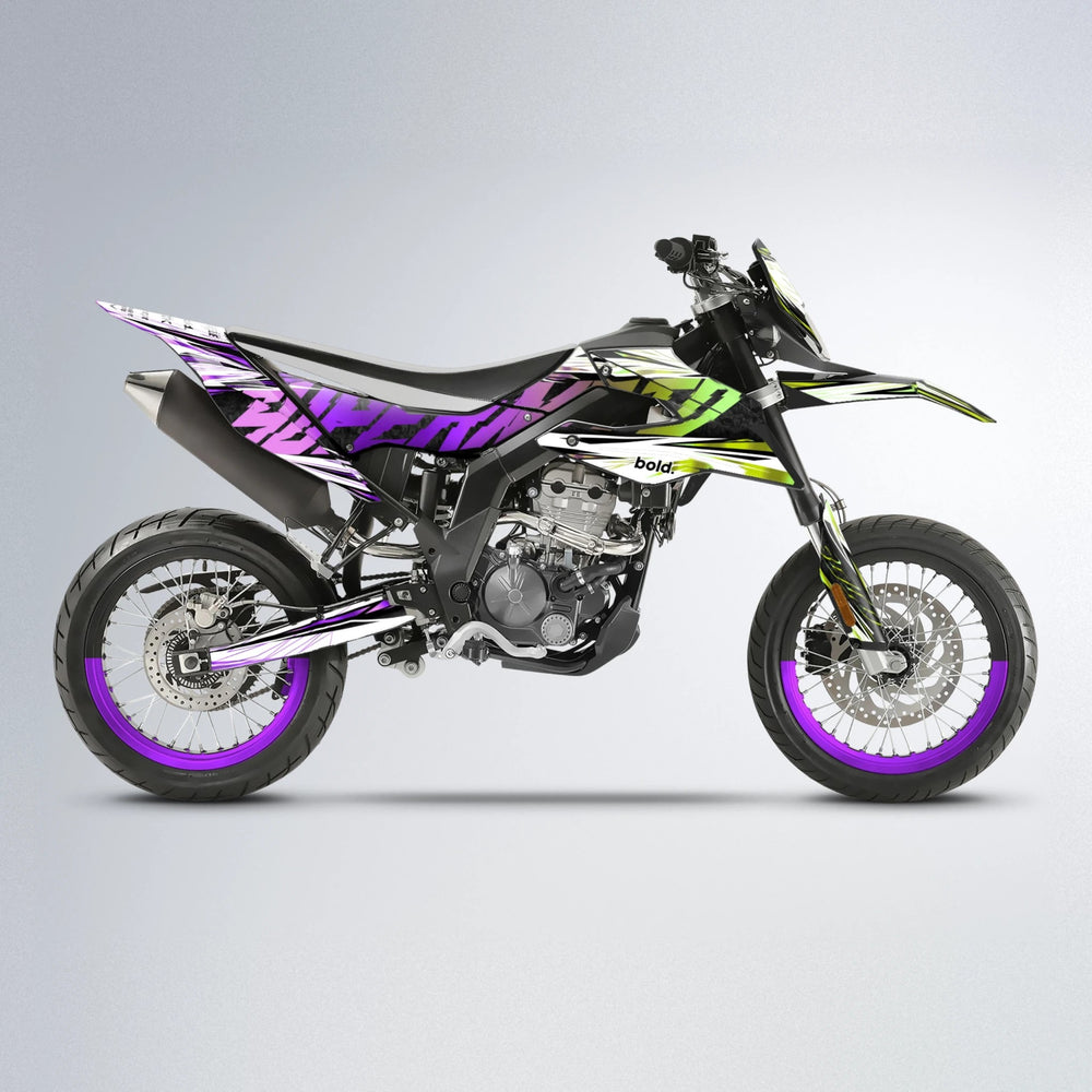BENJIS Aprilia SX 125 supermoto graphics kit in Purple & Yellow