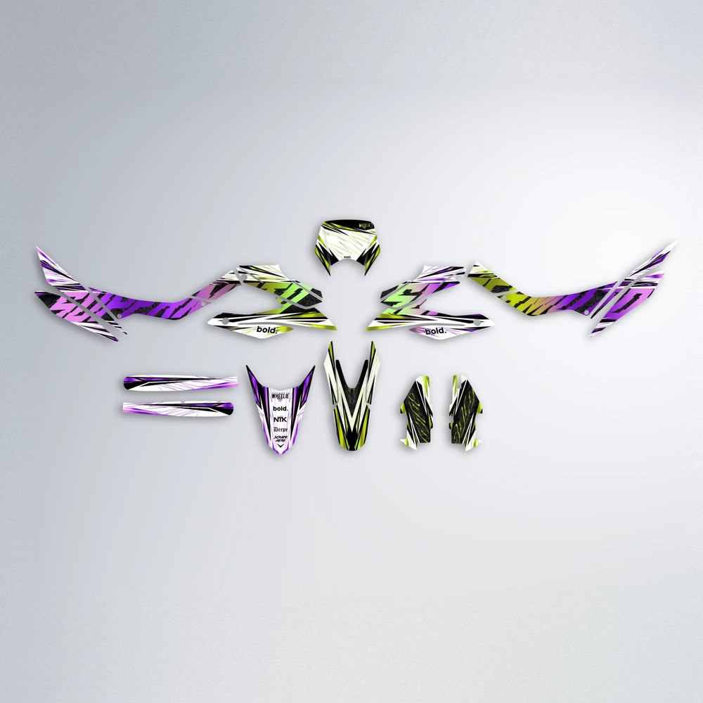 BENJIS Aprilia SX 125 graphics kit parts layout in Purple & Yellow