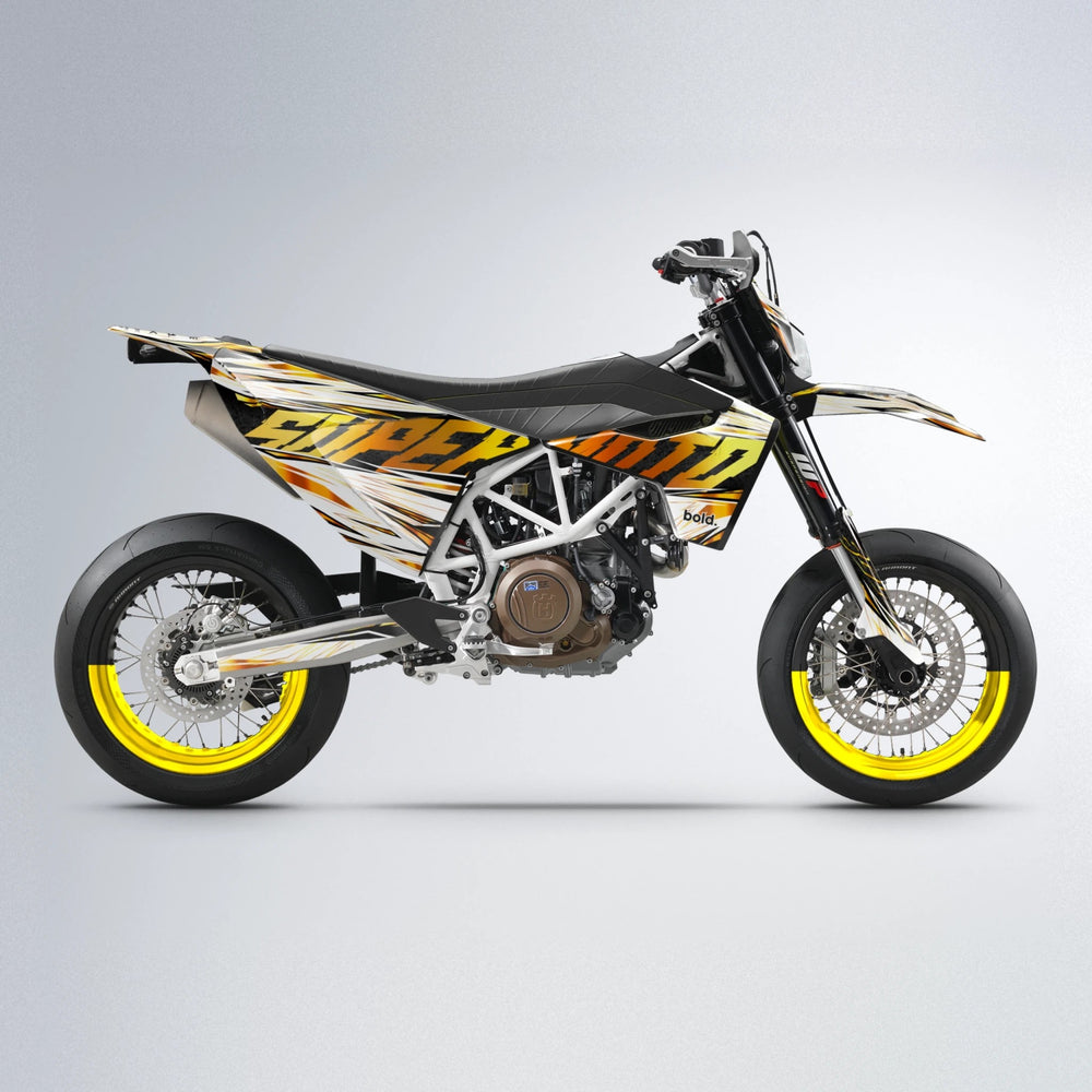 BENJIS Husqvarna 701 supermoto graphics kit in Orange & Yellow