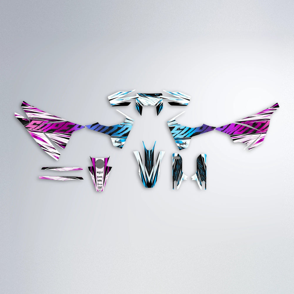 BENJIS Husqvarna 701 graphics kit parts layout in Pink & Light Blue