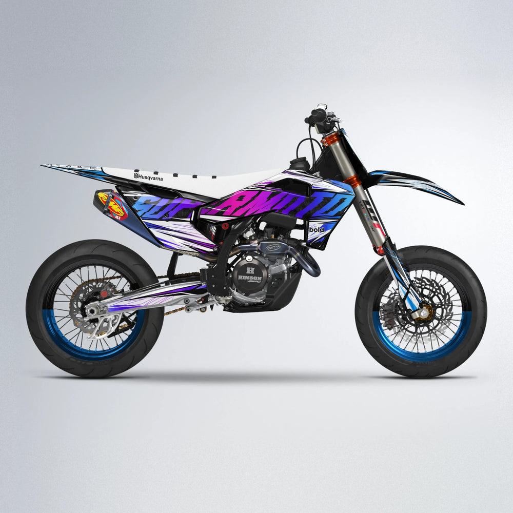 BENJIS Husqvarna FE/TE supermoto graphics kit in Blue Purple Fade