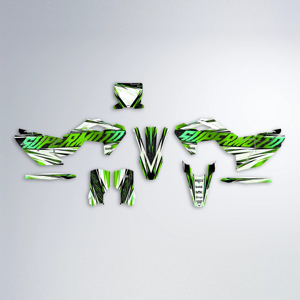 BENJIS Husqvarna FE/TE graphics kit parts layout in Green