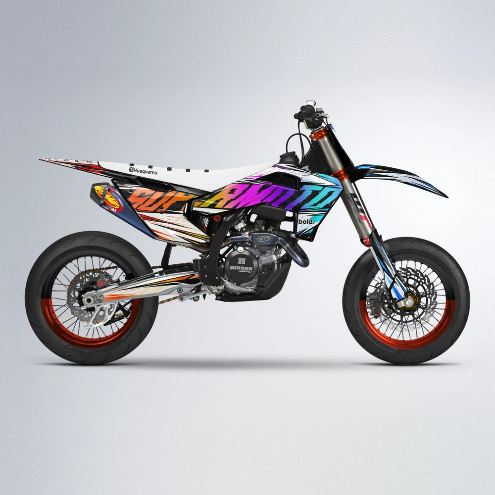 BENJIS Husqvarna FE/TE supermoto graphics kit in Sunset Fade