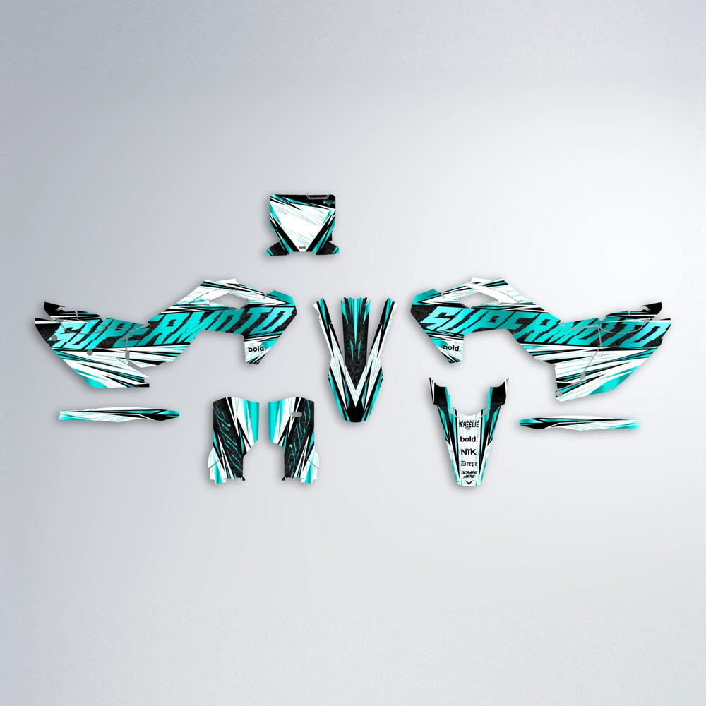 BENJIS Husqvarna FE/TE graphics kit parts layout in Teal