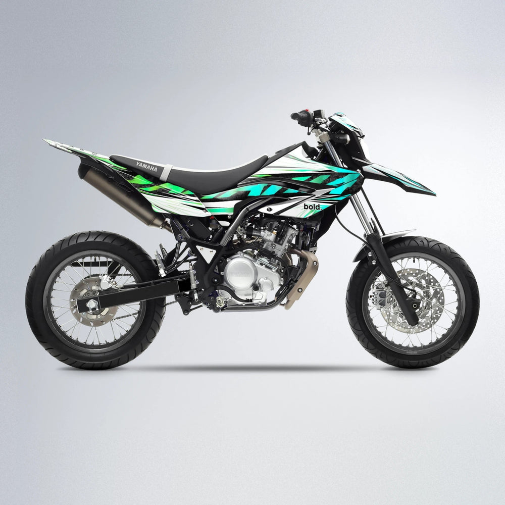 BENJIS Yamaha WR 125X supermoto graphics kit in Cyan & Green
