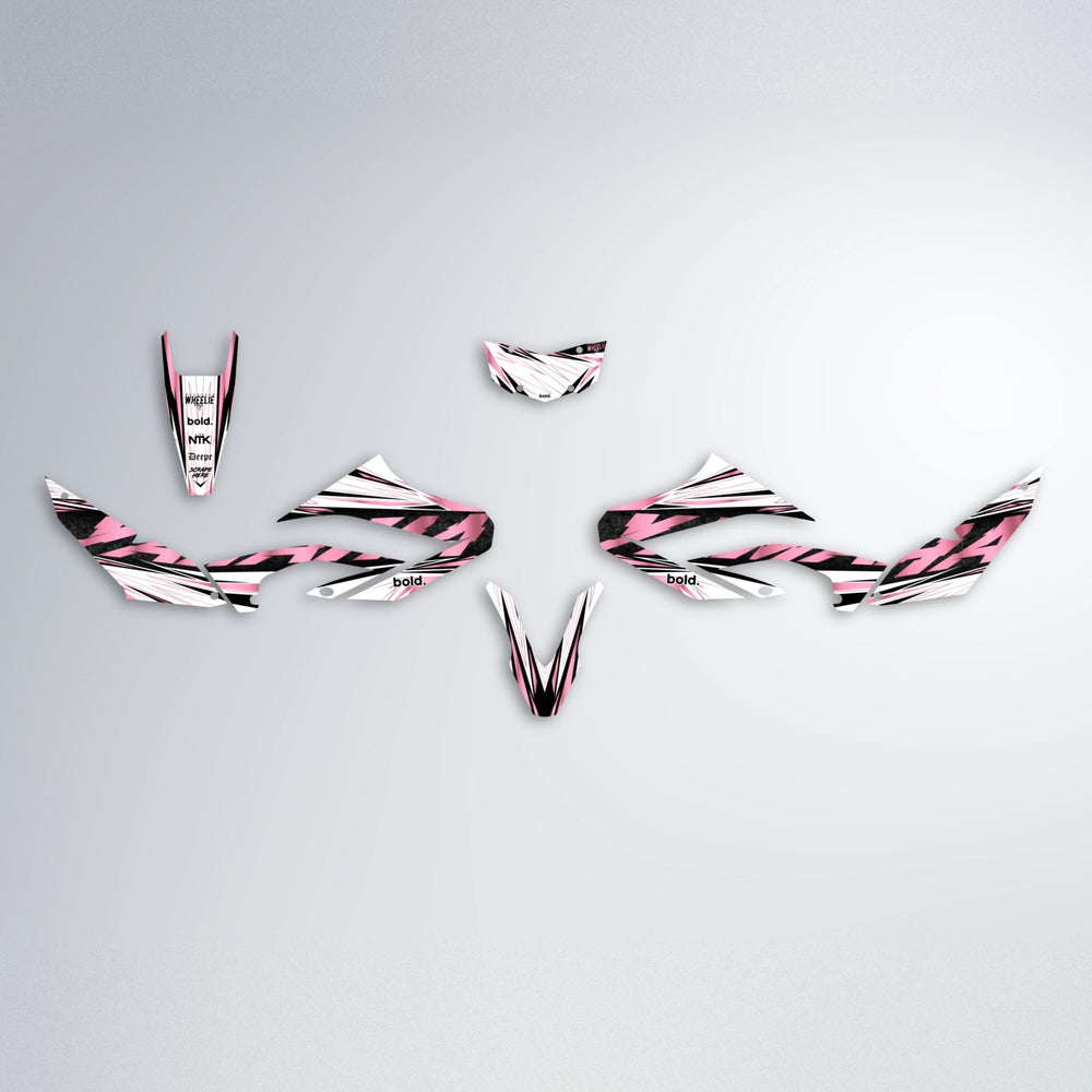 BENJIS Yamaha WR 125X graphics kit parts layout in Sakura Pink
