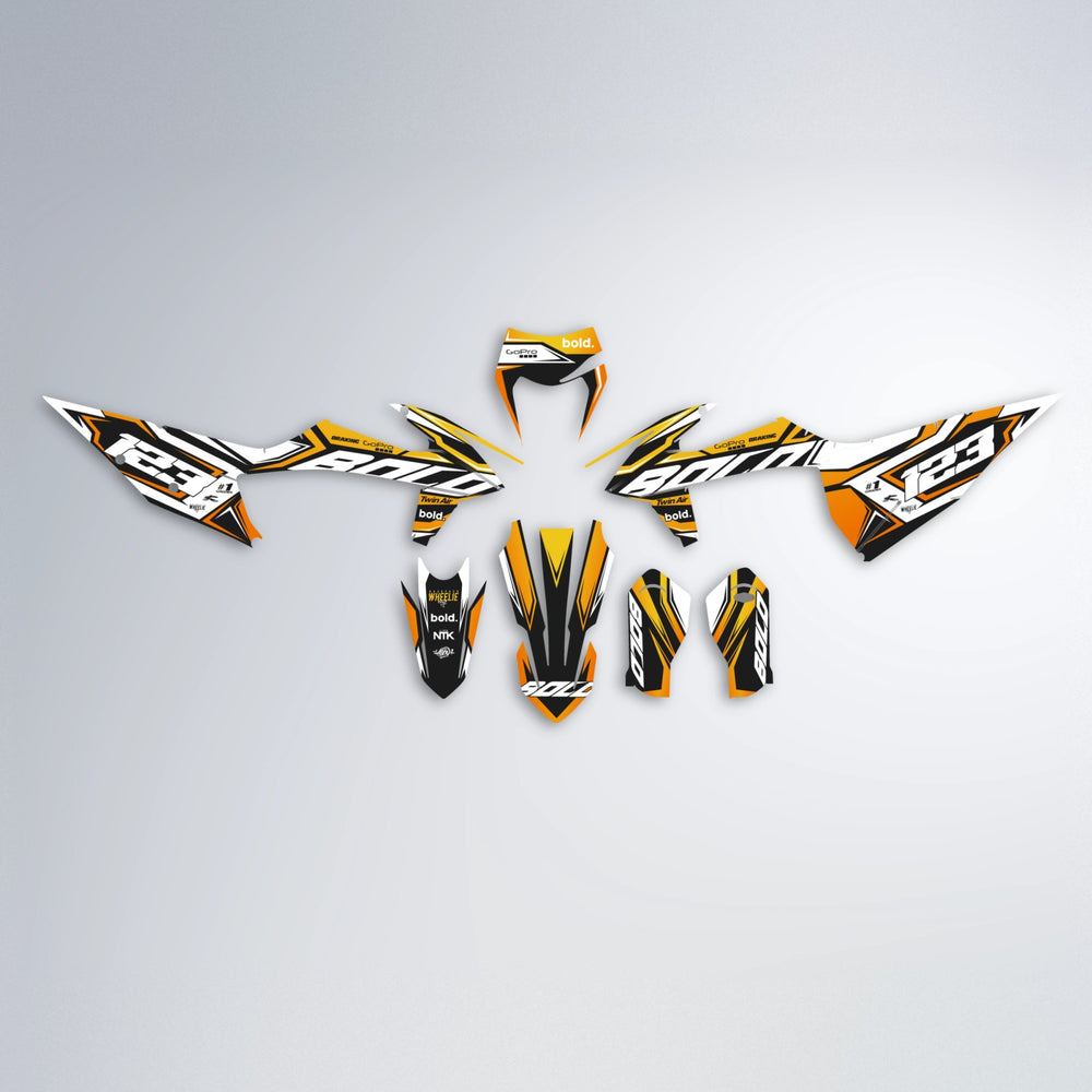 BIONIC graphics kit parts layout in Orange & Yellow