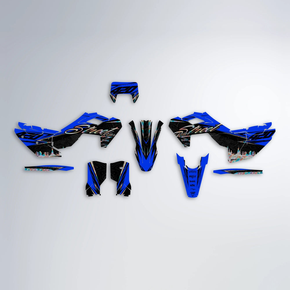 BLAZE Husqvarna FE/TE graphics kit parts layout in Blue