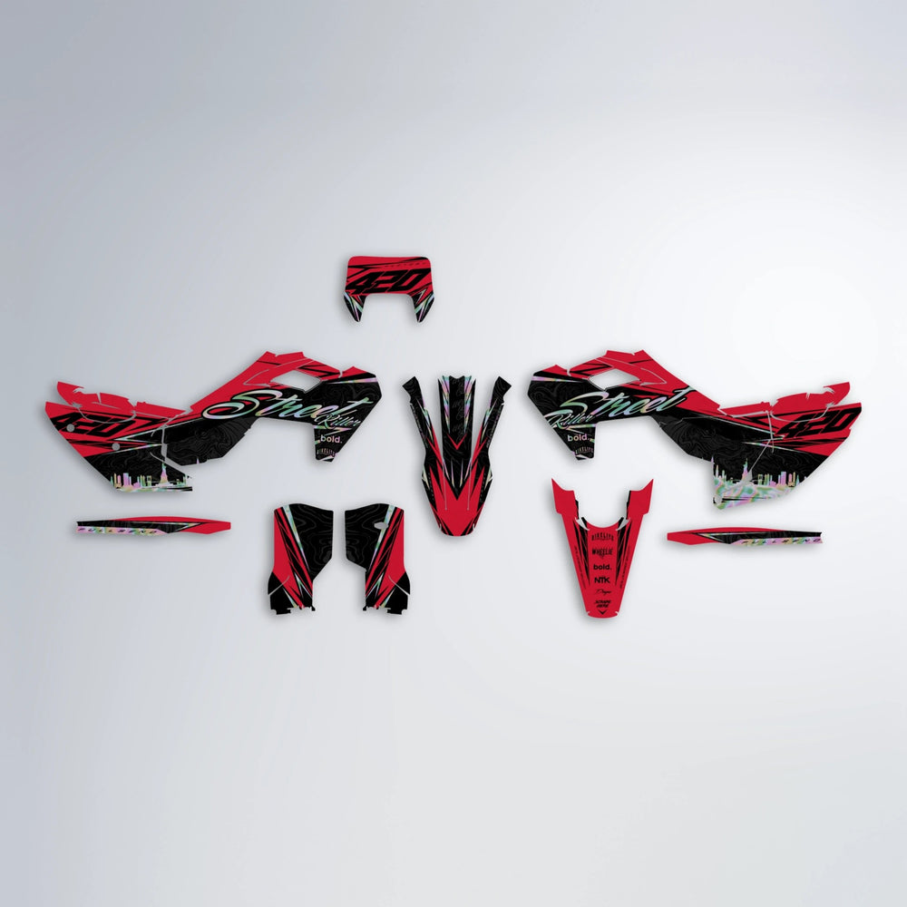 BLAZE Husqvarna FE/TE graphics kit parts layout in Red