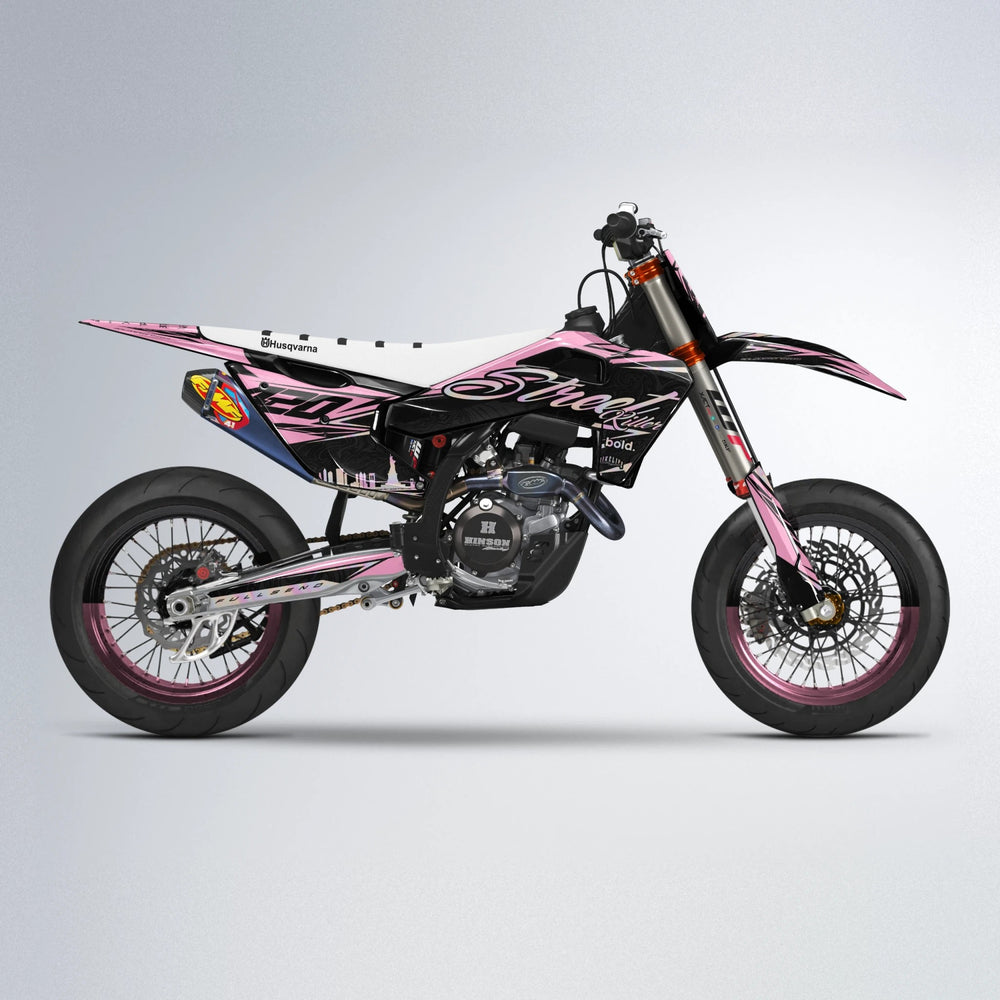 BLAZE Husqvarna FE/TE supermoto graphics kit in Sakura Pink