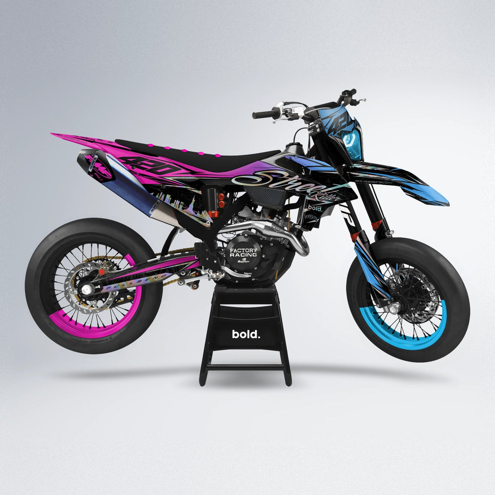 BLAZE supermoto graphics kit in Pink & Light Blue
