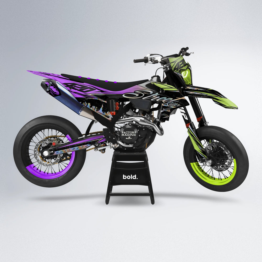 BLAZE supermoto graphics kit in Purple & Yellow