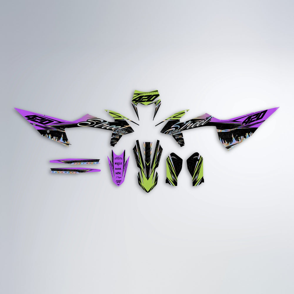 BLAZE graphics kit parts layout in Purple & Yellow