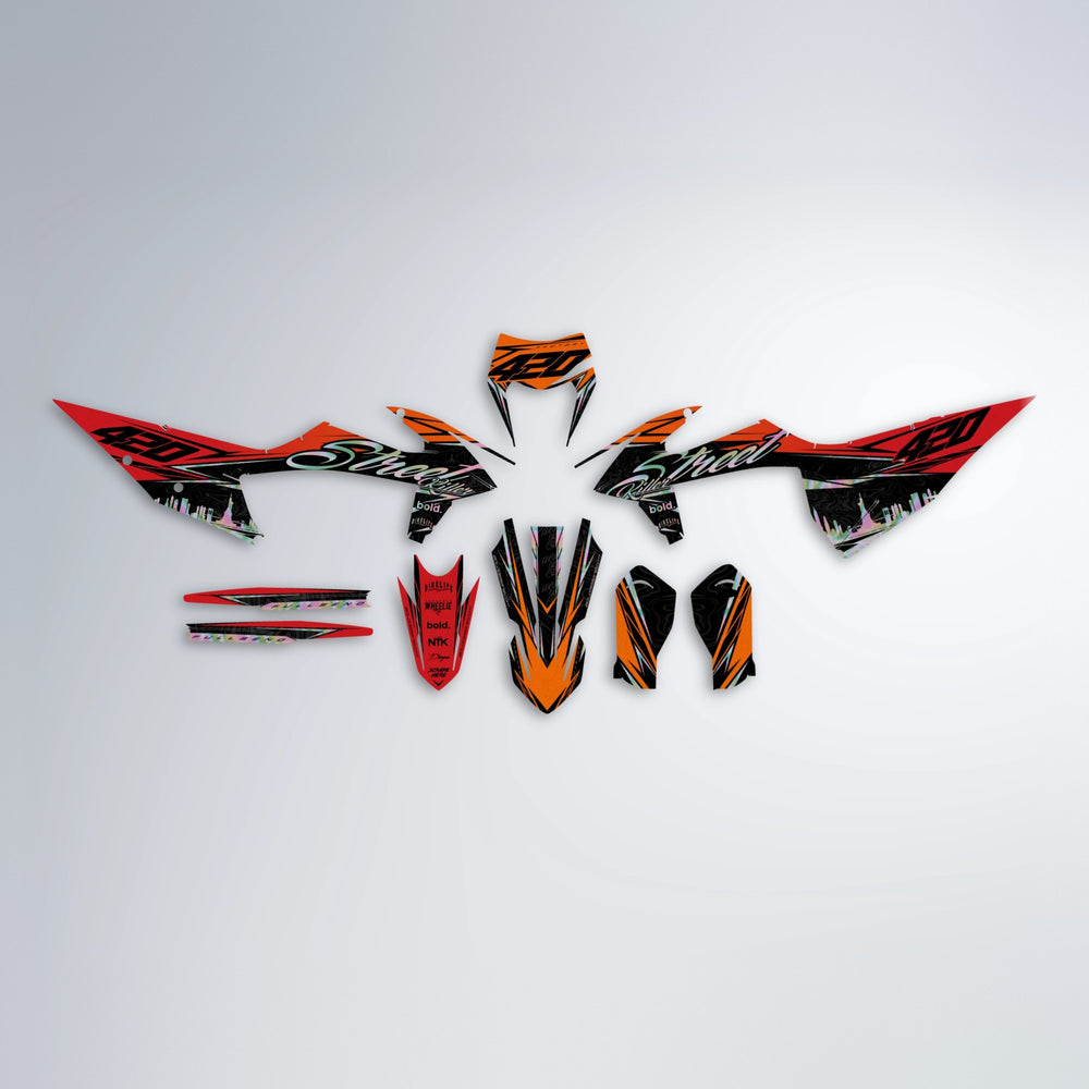 BLAZE graphics kit parts layout in Red & Orange