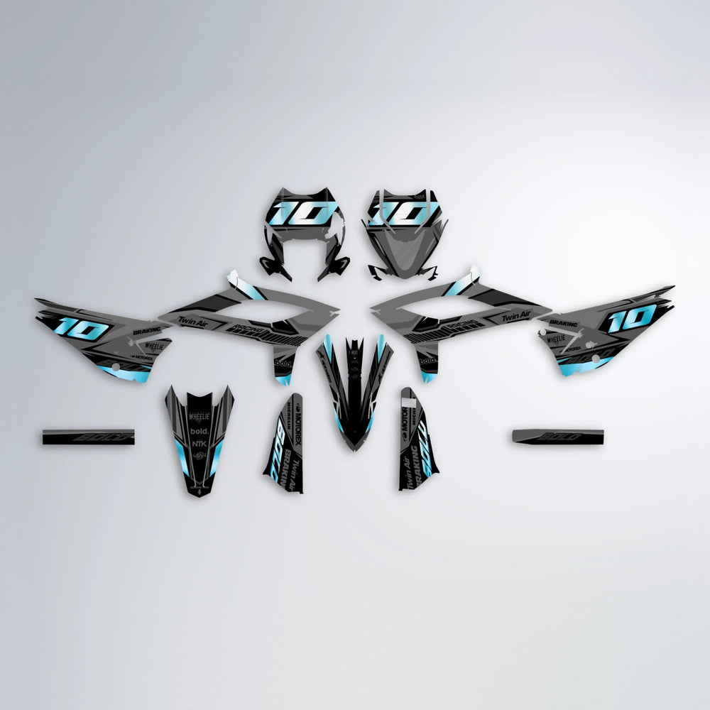 BRANDER Beta graphics kit parts layout in Light Blue & White
