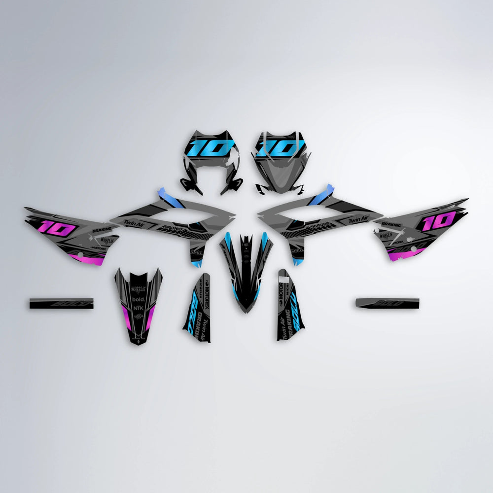 BRANDER Beta graphics kit parts layout in Pink & Light Blue