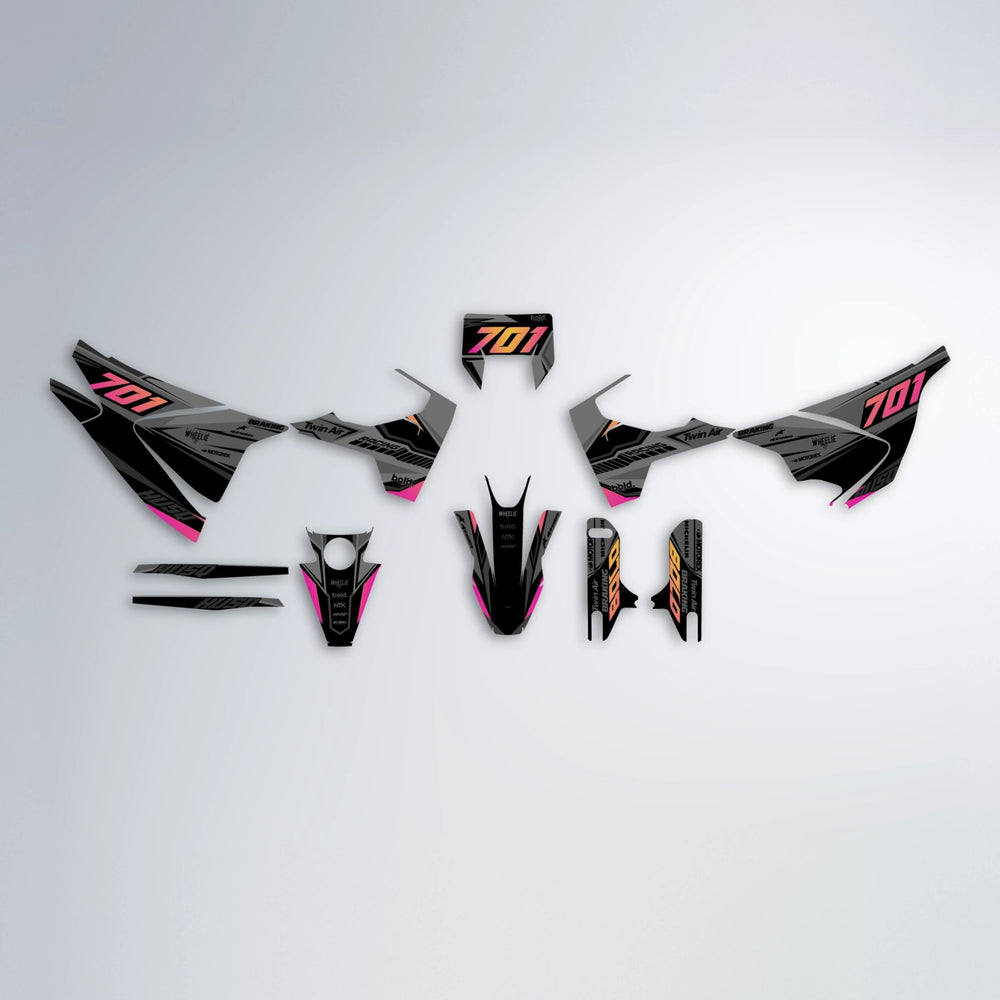 BRANDER Husqvarna 701 graphics kit parts layout in Pink & Yellow