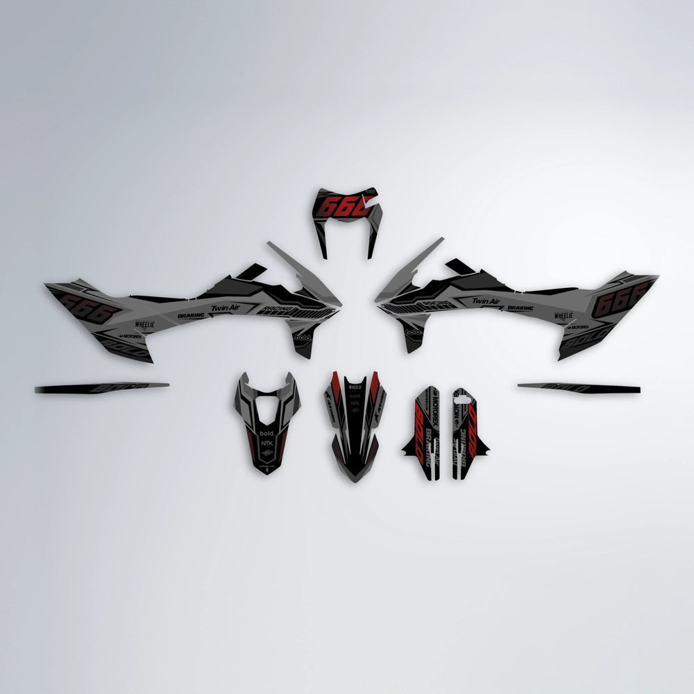 BRANDER KTM SMC 690 graphics kit parts layout in Black & Red