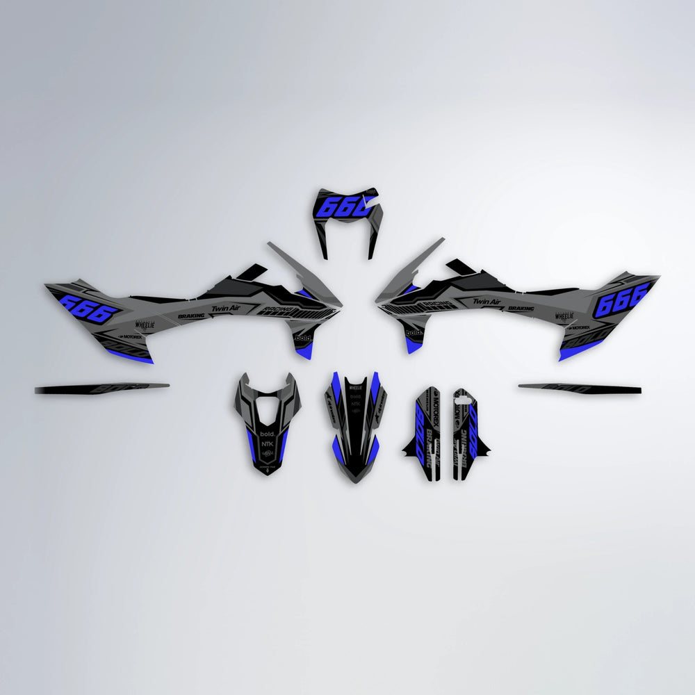 BRANDER KTM SMC 690 graphics kit parts layout in Blue